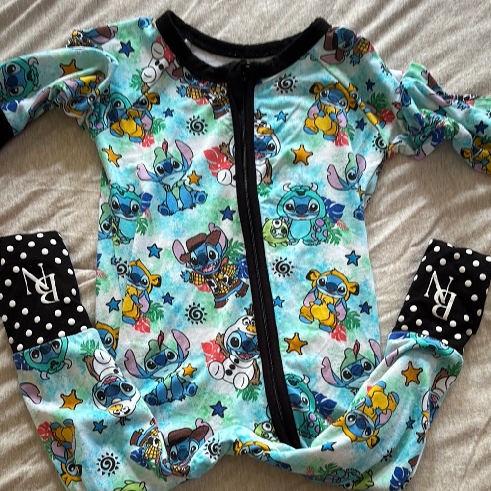 Disney Stitch Blue and Black Footies One Piece with Black Trim